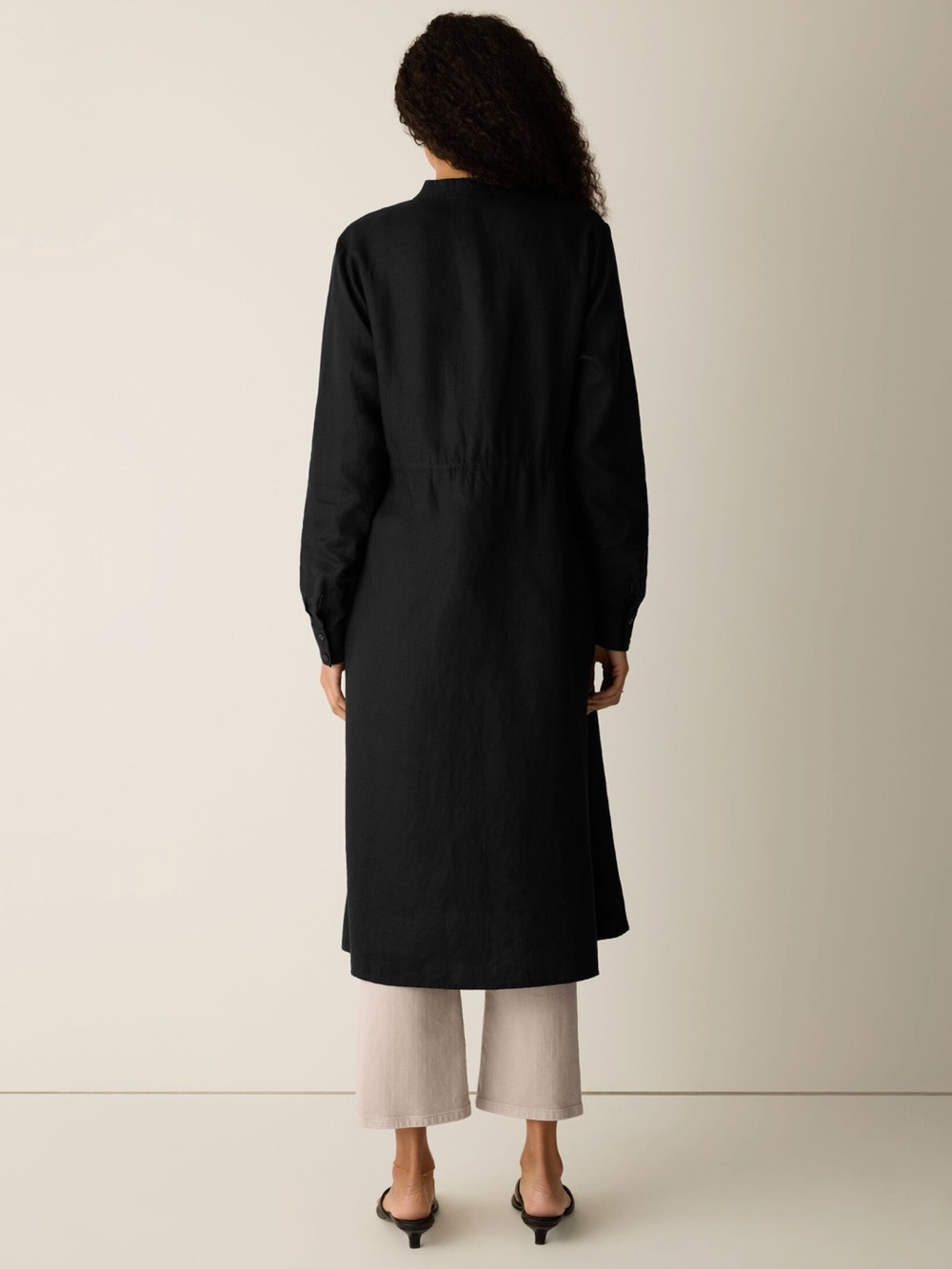 EILEEN FISHER 'Organic Linen Band Collar Shirtdress' in Black - Picture 4 of 10